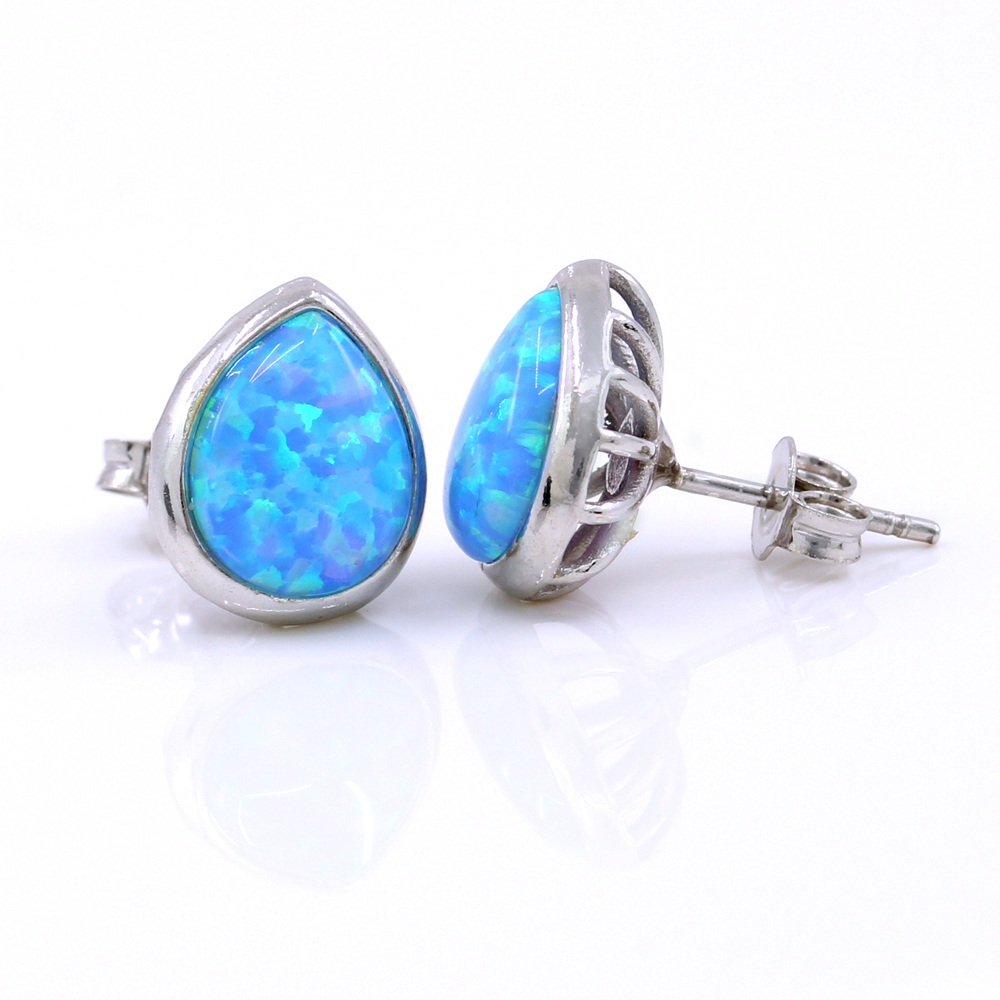 Drop Earrings with Azure Opal, 925 Rhodium Plated Silver, 12mm