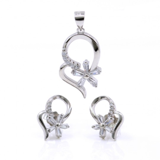 Floricica set, pendant and earrings with crystals in 925 rhodium-plated silver