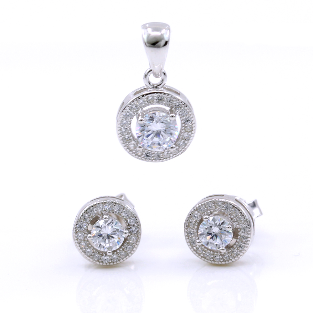 Ronda set, pendant and earrings with crystals in 925 rhodium-plated silver