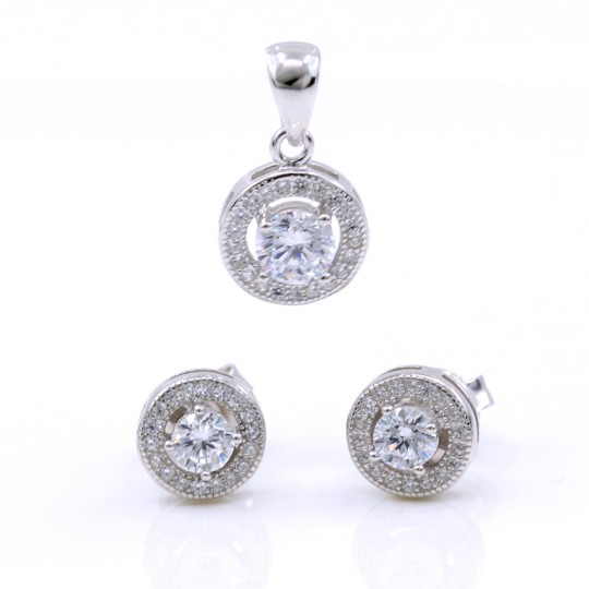 Ronda set, pendant and earrings with crystals in 925 rhodium-plated silver