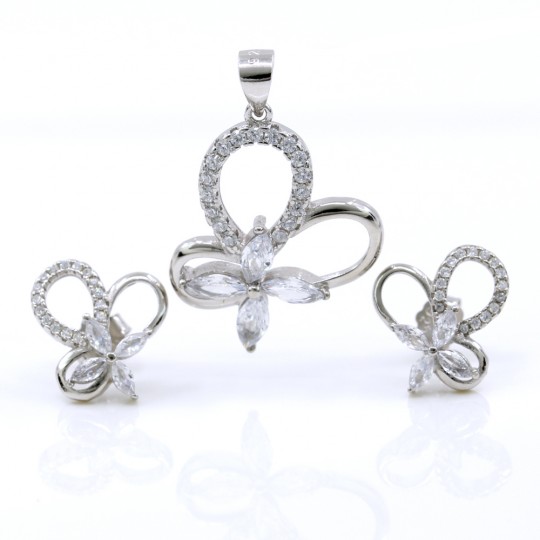 Amalia set, pendant and earrings with crystals in 925 rhodium-plated silver