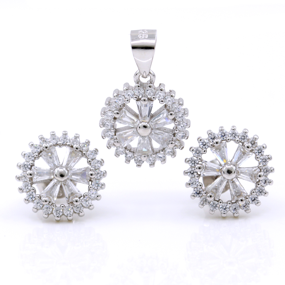 Set Ioana, pendant and earrings with crystals, 925 silver, rhodium-plated