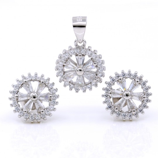 Set Ioana, pendant and earrings with crystals, 925 silver, rhodium-plated