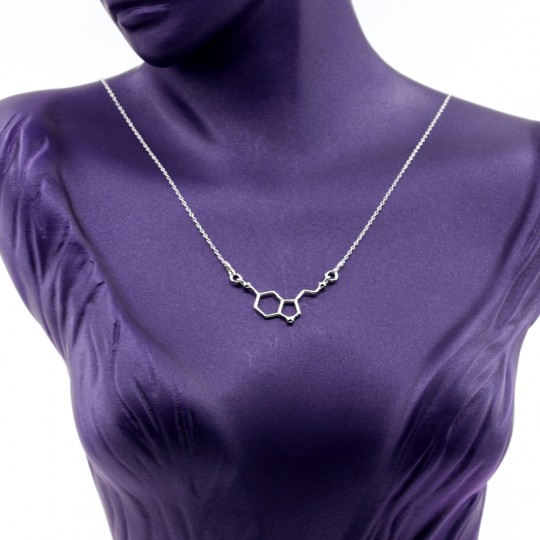 Necklace with link Serotonin (happiness formula), 925 silver, rhodium-plated