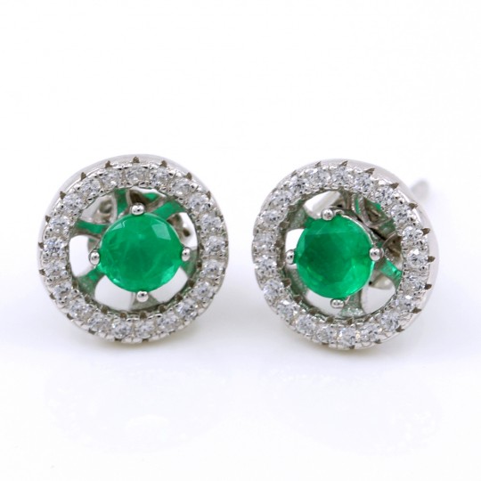 Round 2 in 1 earrings with zirconia crystals, 925 silver, rhodium-plated, Paraiba green