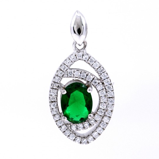 Pandantiv Marquise cu cristale, argint 925 rodiat, verde emerald, 21mm