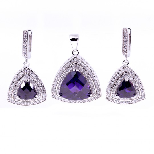 Set Kaleidoscope, earrings, pendant, 925 silver, intense purple amethyst