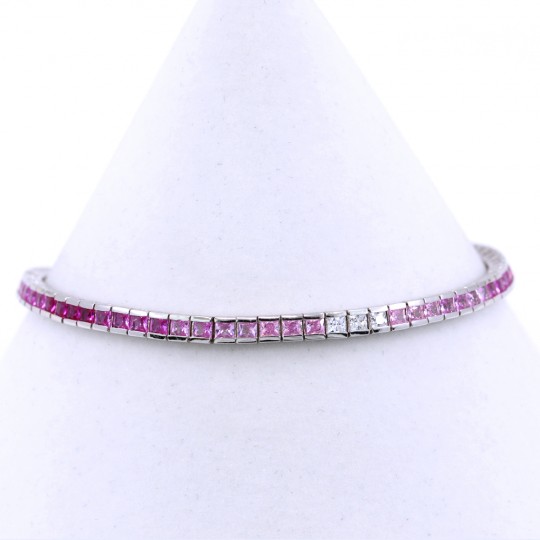 Tennis bracelet - 18cm multicolor white-pink-fuchsia with crystals, 925 silver rhodium plated