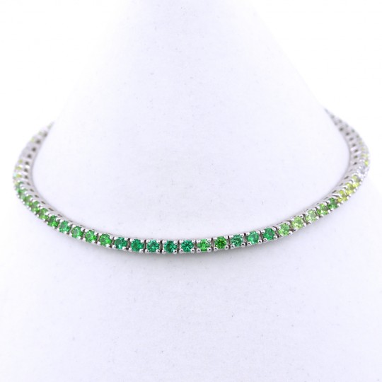 Tennis bracelet - 18cm multicolor white-green-intense green with crystals, 925 rhodium plated silver