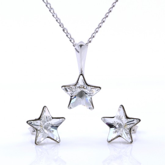 Star set with Swarovski Crystal crystals, earrings, chain, pendant, 925 rhodium-plated silver