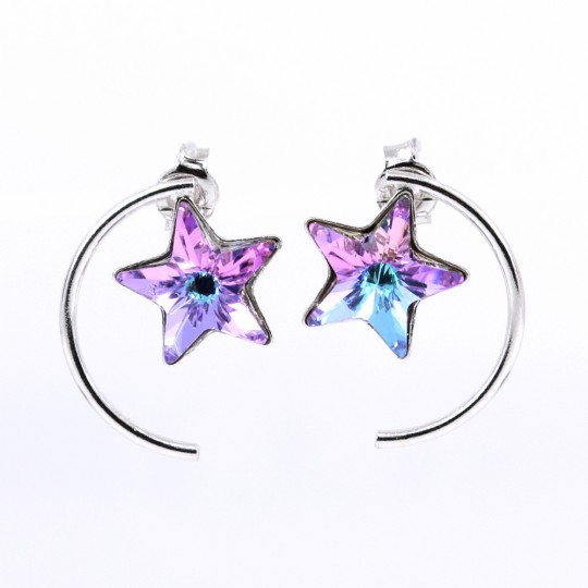 Star earrings with Swarovski crystals Vitrail Light, 925 rhodium-plated silver