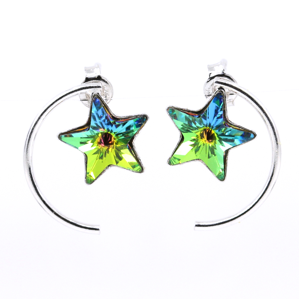 Star earrings with Swarovski crystals Vitrail Medium, 925 rhodium-plated silver