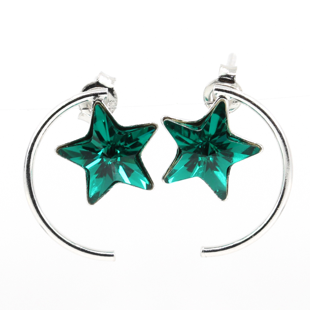 Star earrings with Swarovski crystals Emerald, 925 rhodium-plated silver