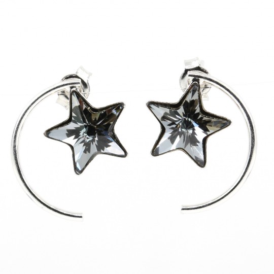 Star earrings with Swarovski crystals Silver Night, 925 rhodium-plated silver