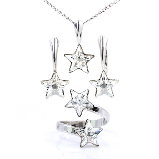 Star complete set with Swarovski crystals Crystal, 925 rhodium-plated silver