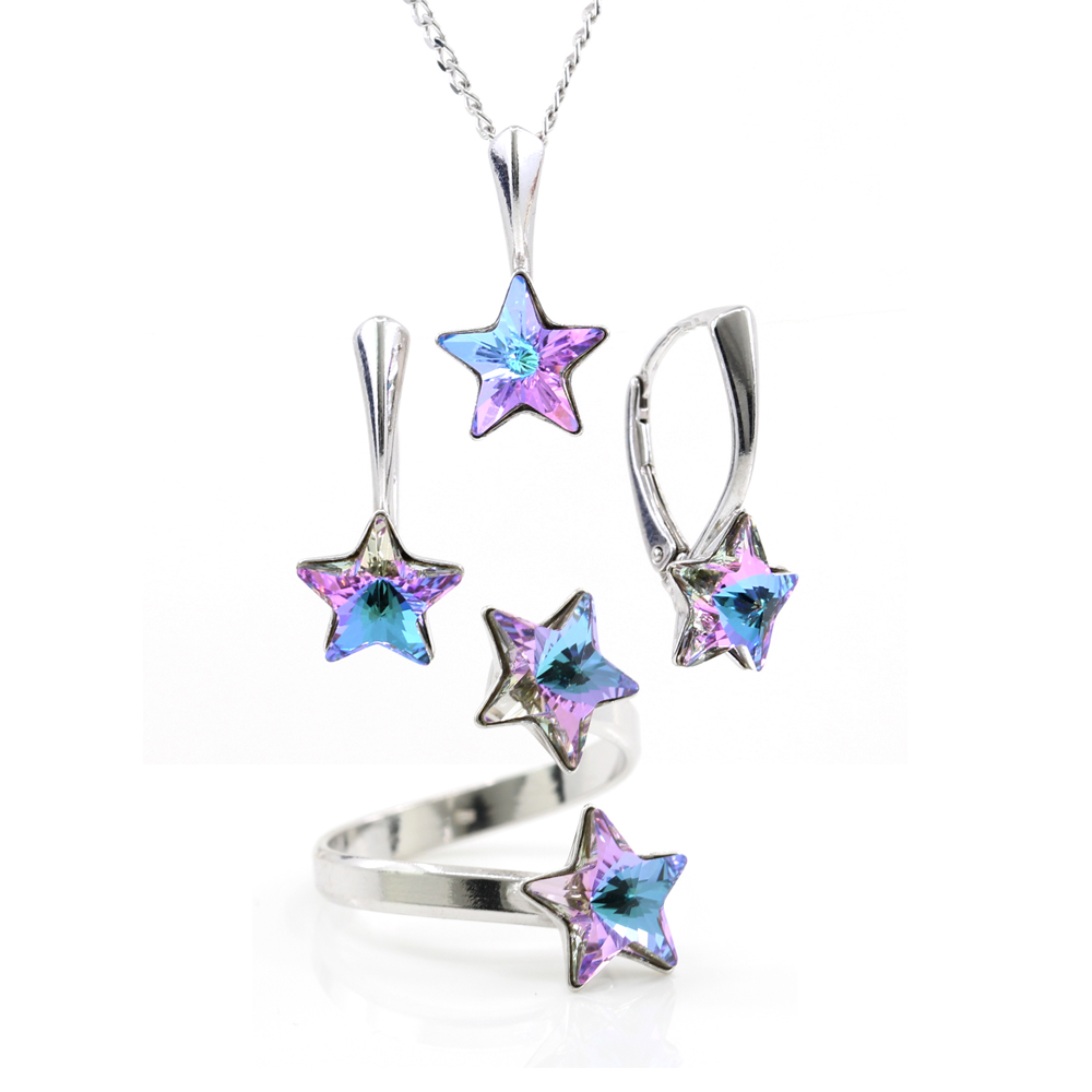 Star complete set with Swarovski crystals Vitrail Light, 925 rhodium-plated silver