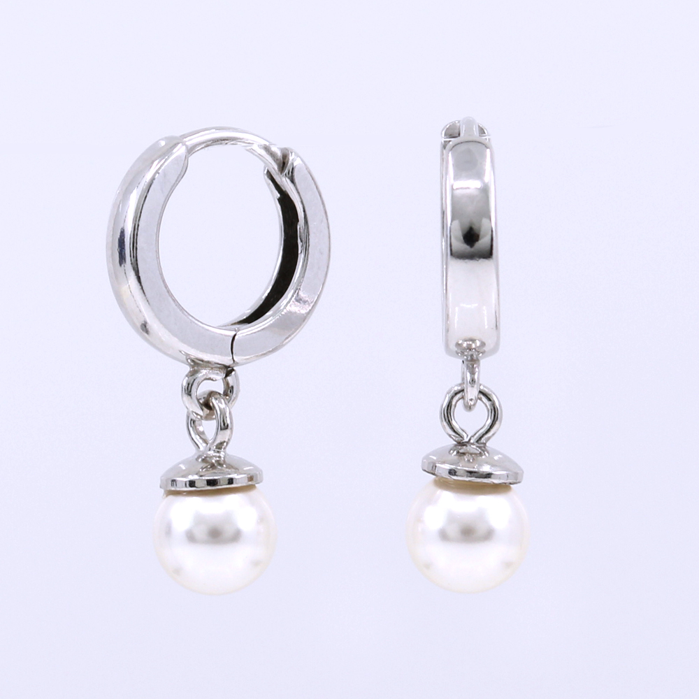 Creole earrings with Swarovski white pearls, 925 rhodium-plated silver