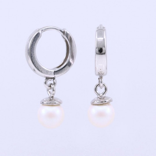 Creole earrings with Swarovski pearlescent white pearls, 925 rhodium-plated silver