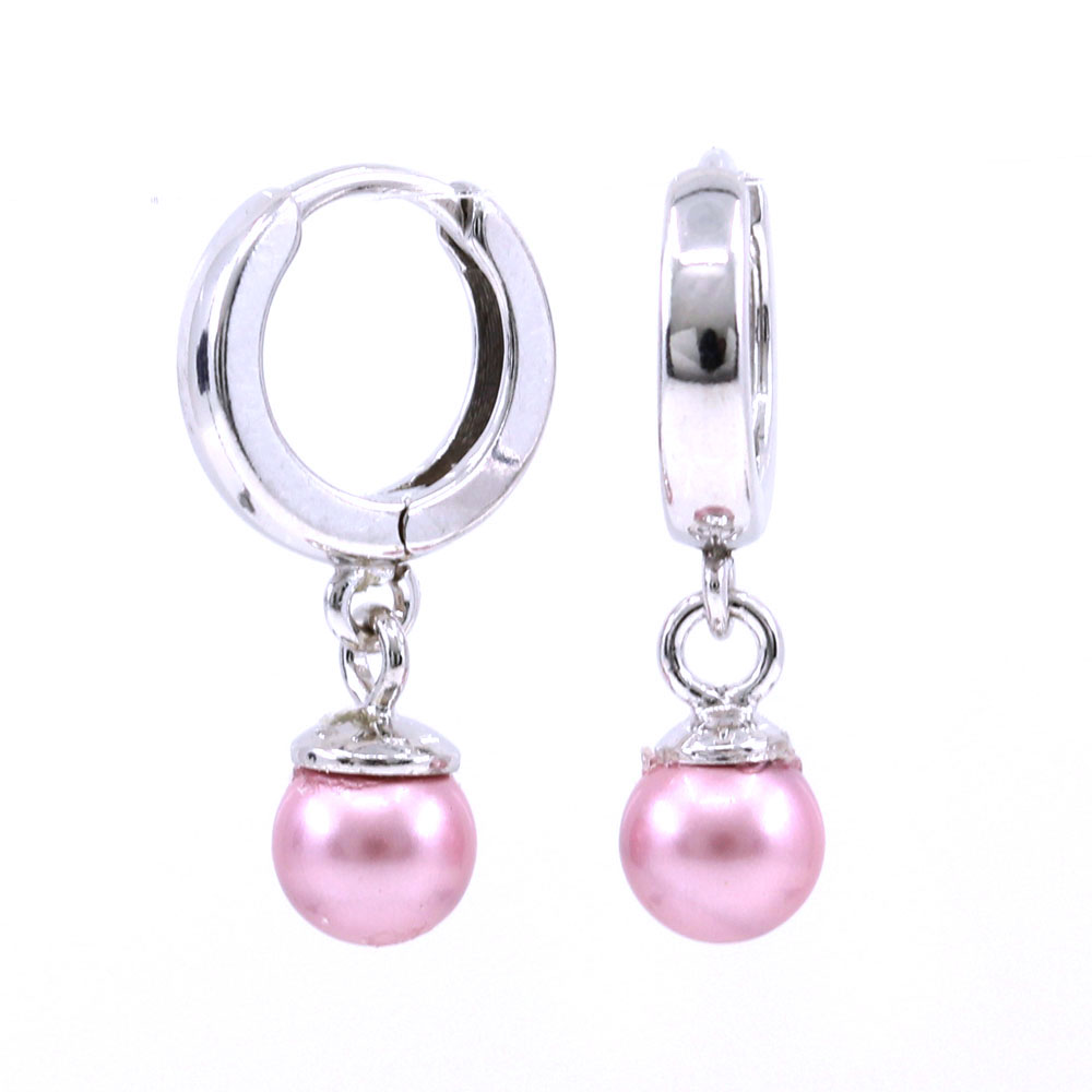 Creole earrings with Swarovski powder rose pearls, 925 rhodium-plated silver