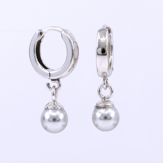 Creole earrings with Swarovski light grey pearls, 925 rhodium-plated silver