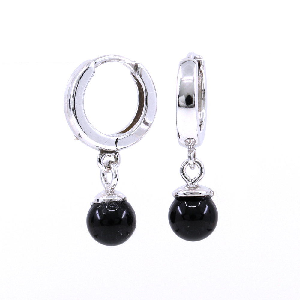 Cercei creole cu perle Swarovski mystic black, argint 925 rodiat