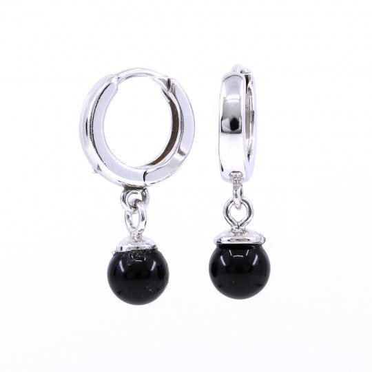 Creole earrings with Swarovski mystic black pearls, 925 rhodium-plated silver