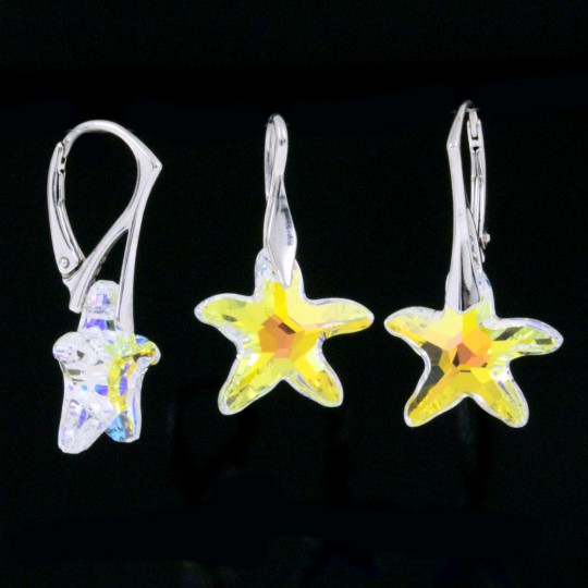 Starfish set with Swarovski Aurore Boreale crystals, earrings, pendant, 925 rhodium-plated silver