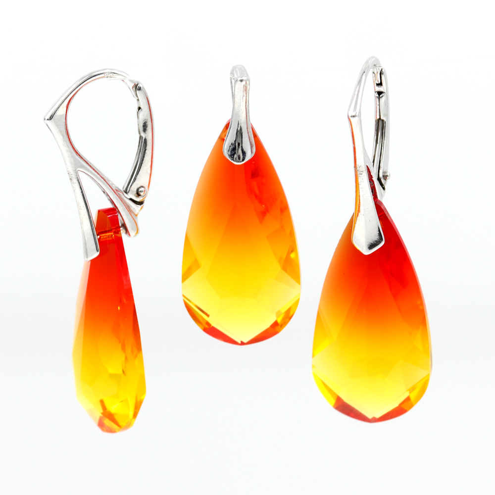 Set with Swarovski Fireopal crystals, earrings, pendant, 925 rhodium-plated silver