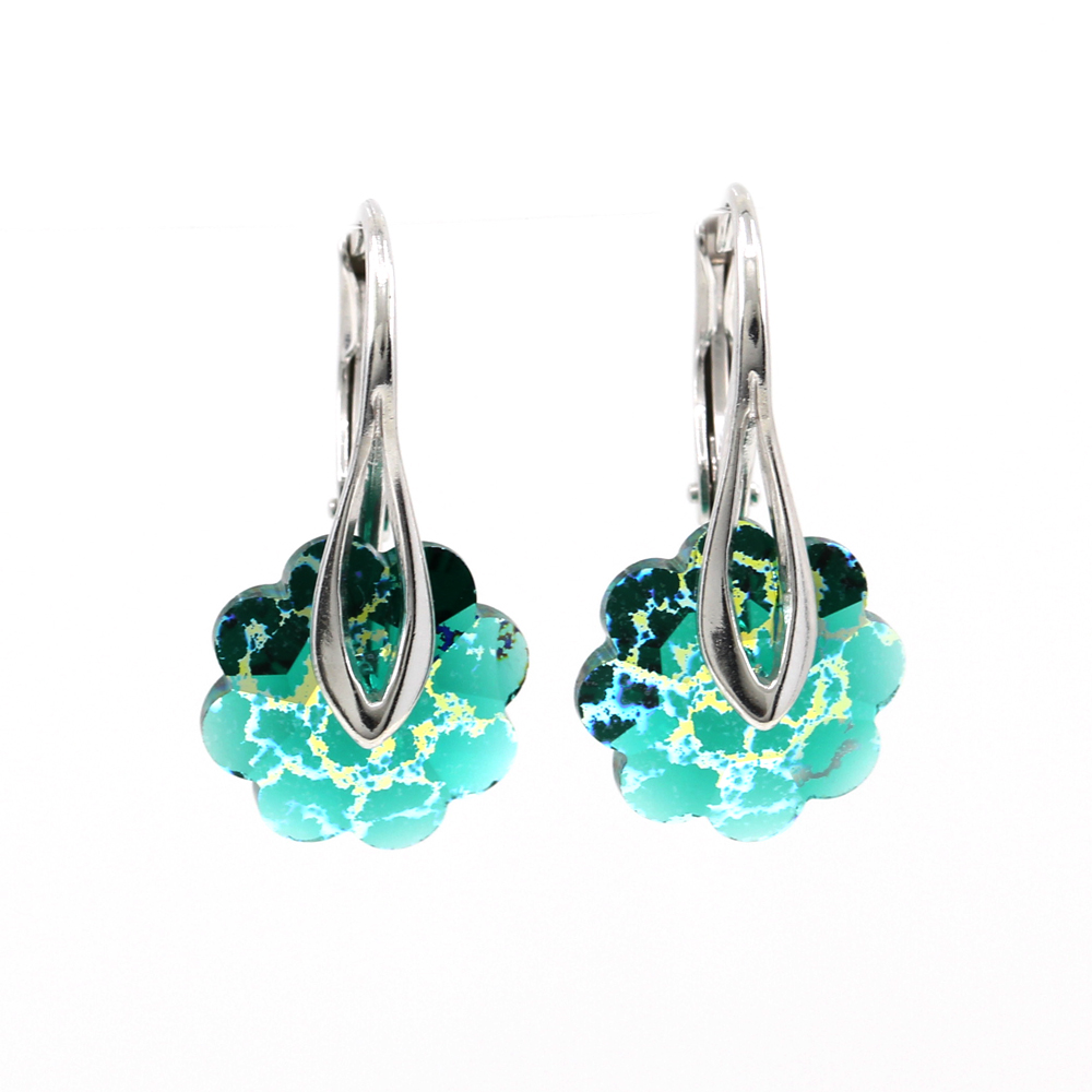 Earrings with Swarovski Emerald White Patina crystals, 925 rhodium-plated silver