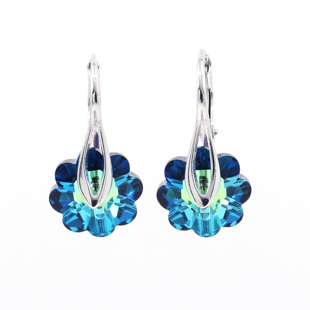 Earrings with Swarovski Bermuda Blue crystals, 925 rhodium-plated silver