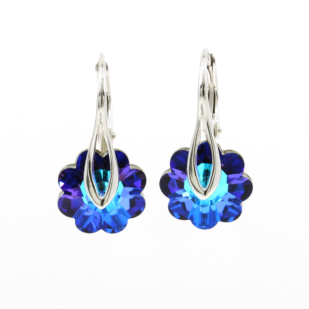 Earrings with Swarovski Heliotrope crystals, 925 rhodium-plated silver