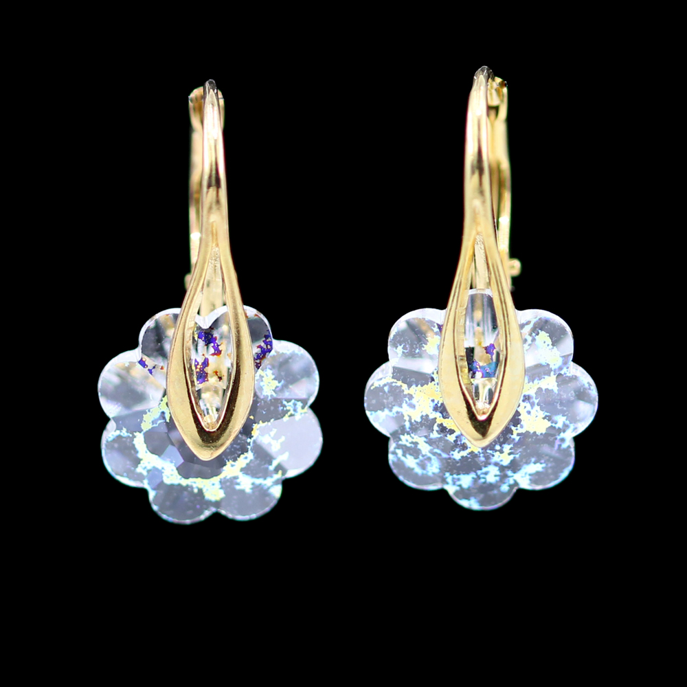 Marguerite Earrings with Swarovski White Patina Crystals, Gold Plated 925 Silver