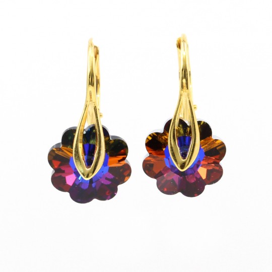 Marguerite Earrings with Swarovski Volcano Crystals, Gold Plated 925 Silver