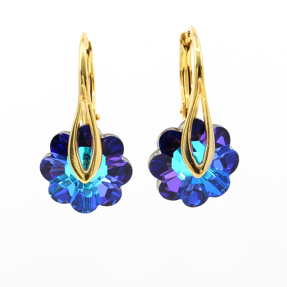 Marguerite Earrings with Swarovski Vocano Crystals, Gold Plated 925 Silver