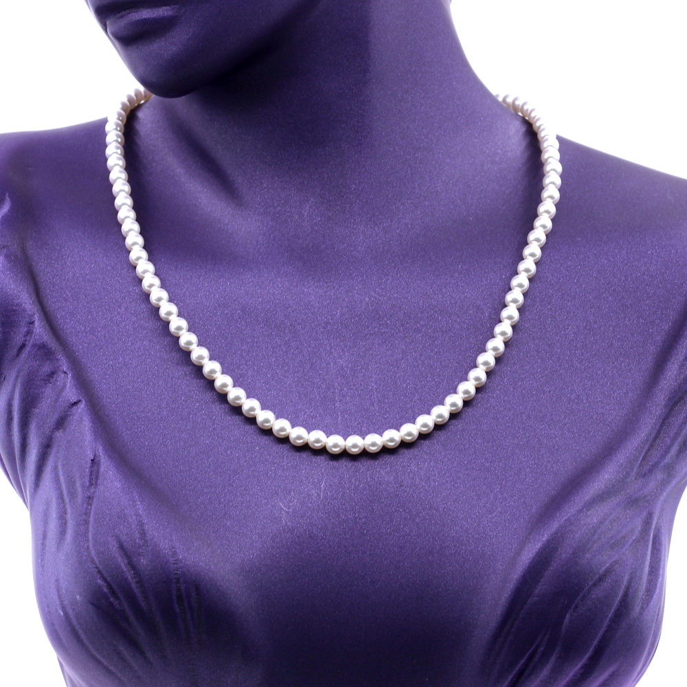 Necklace with round Swarovski White pearls, 925 rhodium-plated silver, 42cm