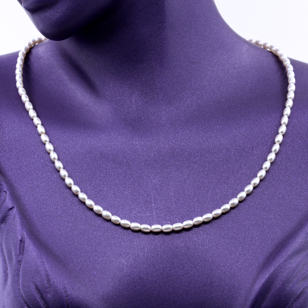 Necklace with oval Swarovski White pearls, 925 rhodium-plated silver, 43cm