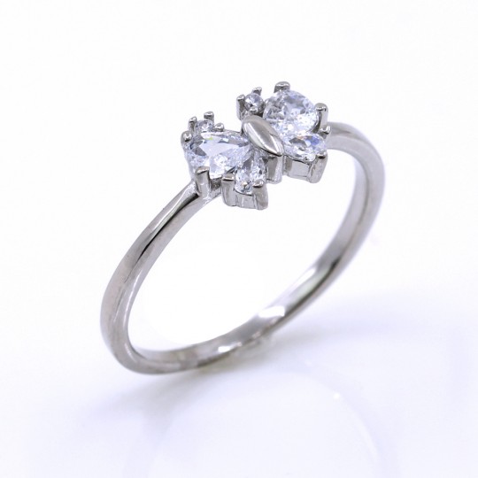 Ring (60) Crystal bow, made of 925 rhodium-plated silver