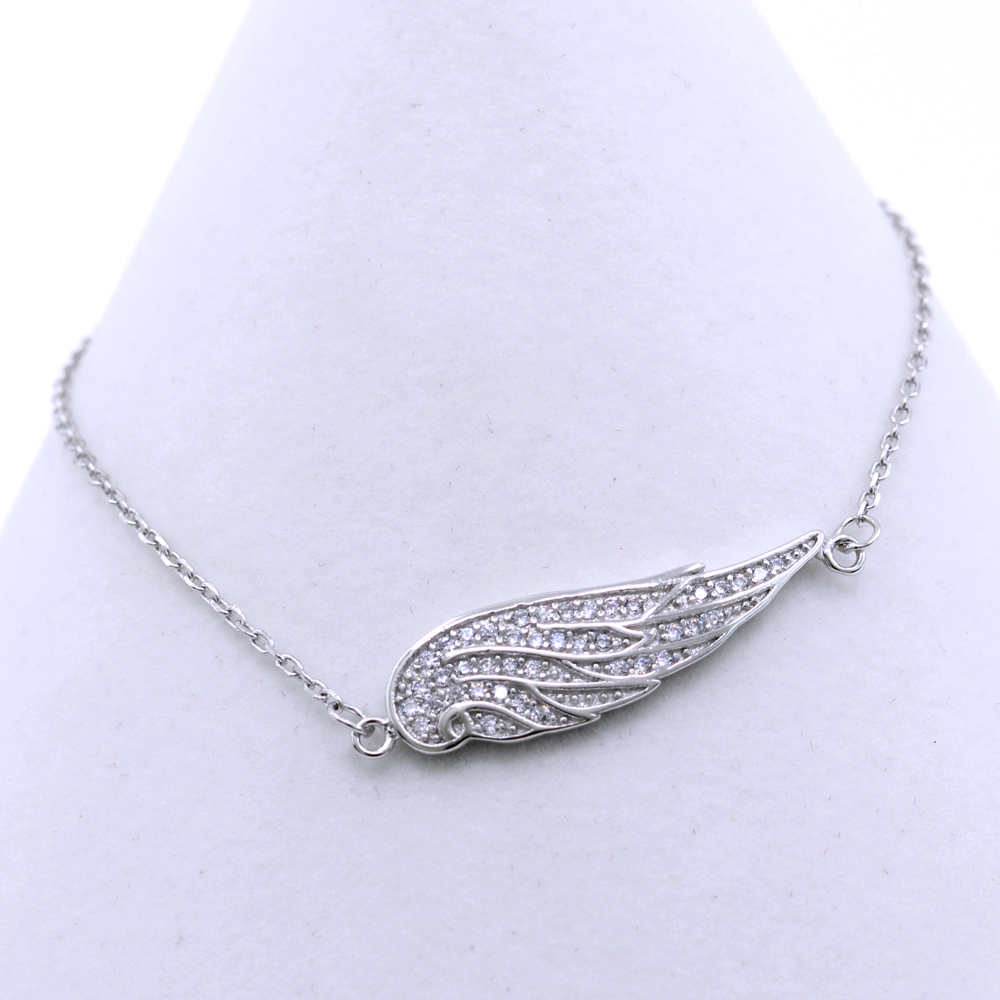 Angel Wing Bracelet, 925 rhodium-plated silver, 17+3cm