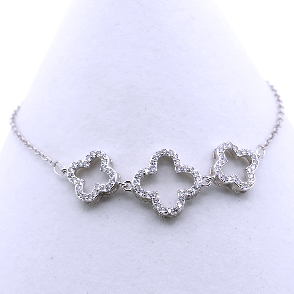 Clover Bracelet, 925 rhodium-plated silver, 17+3cm