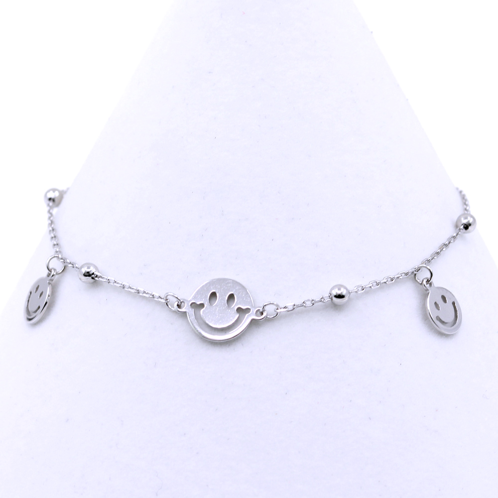 Smiley Bracelet, 925 silver rhodium plated, 17+3cm