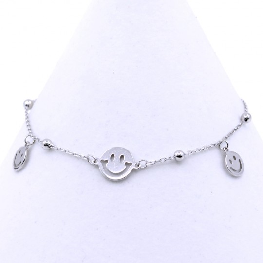 Smiley Bracelet, 925 silver rhodium plated, 17+3cm