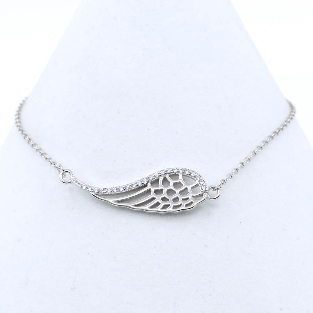 Angel Wing Bracelet, 925 rhodium plated silver, 17+3cm