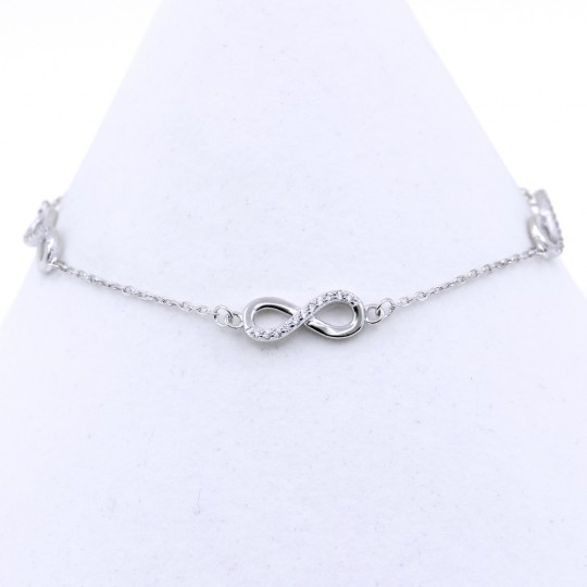 Infinity Bracelet, 925 rhodium plated silver, 17+3cm