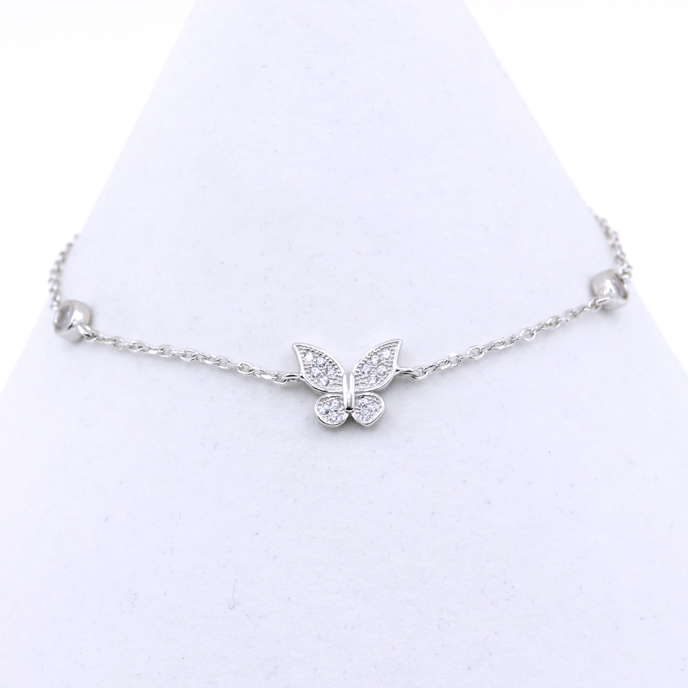 Butterfly Bracelet, 925 rhodium plated silver, 17+3cm