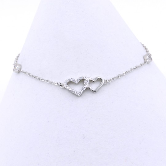 Heart Bracelet, 925 rhodium plated silver, 17+3cm