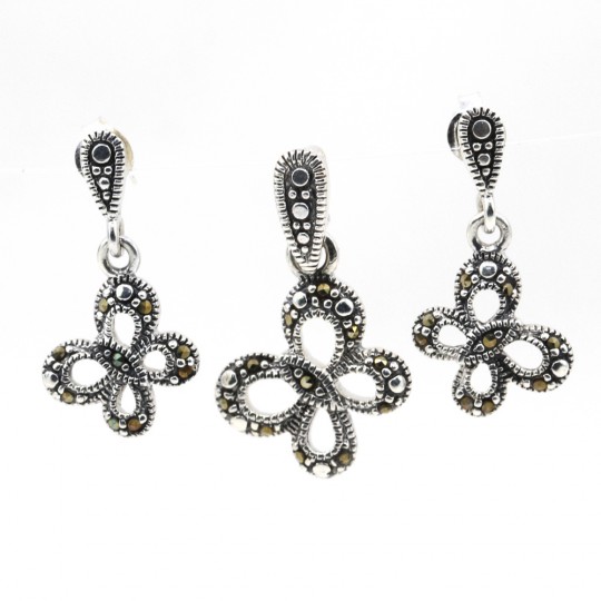 Butterfly set with marcasite, earrings, pendant, silver 925