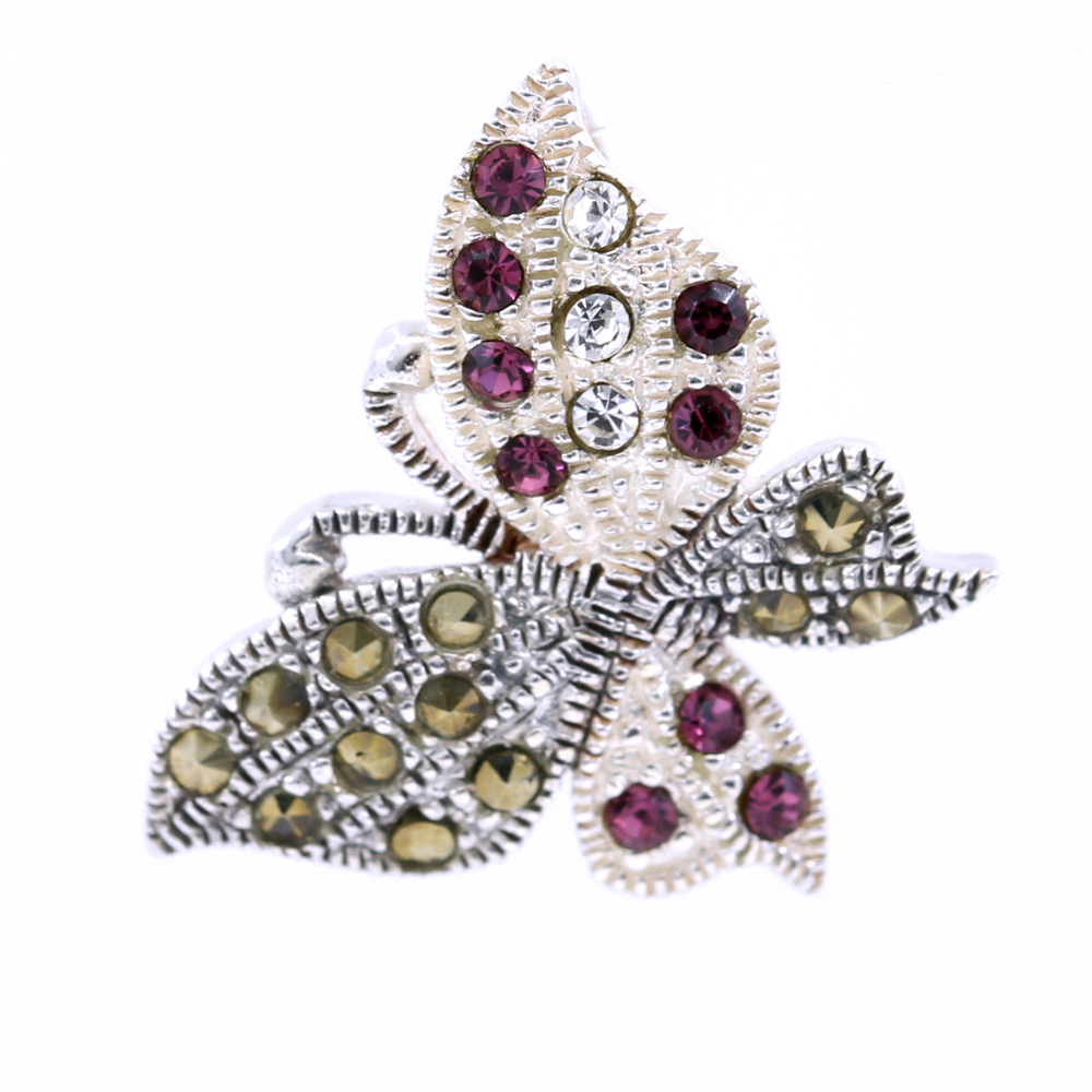 Pandantiv Fluture cu marcasite, argint 925, fuchsia,15mm