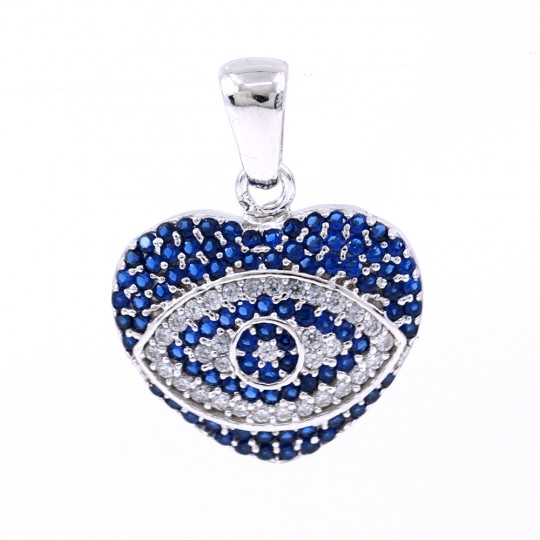 Pandantiv Inima cu Evil eye cu cristale, argint 925 rodiat, 16mm