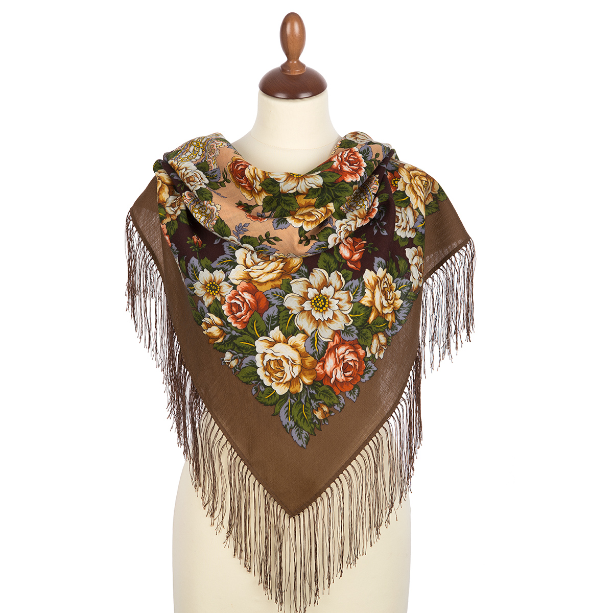 Premium scarf Rose City region, wool, brown - 89x89cm