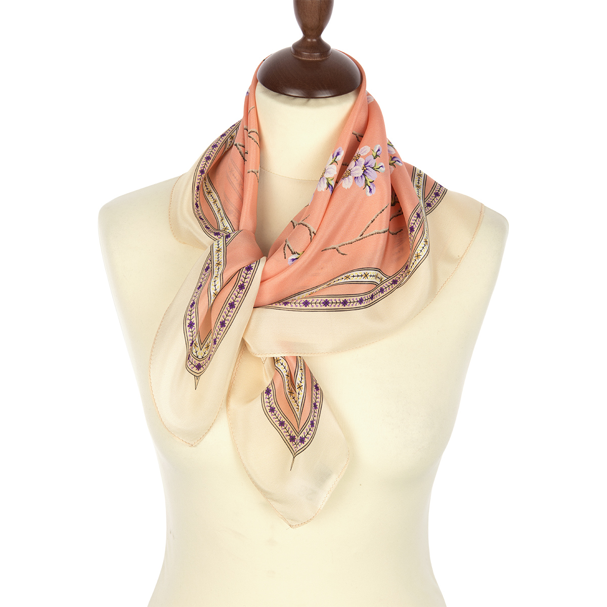 Premium scarf Ringing Morning, crepe de chine silk - 65x65cm